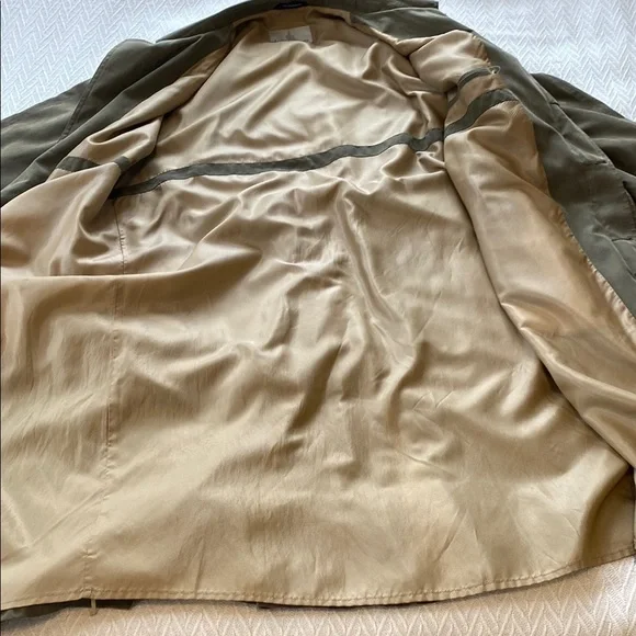 London Fog Men's Olive Army GreenTrench Coat Single Breasted Faux Suede Style - Picture 15 of 16